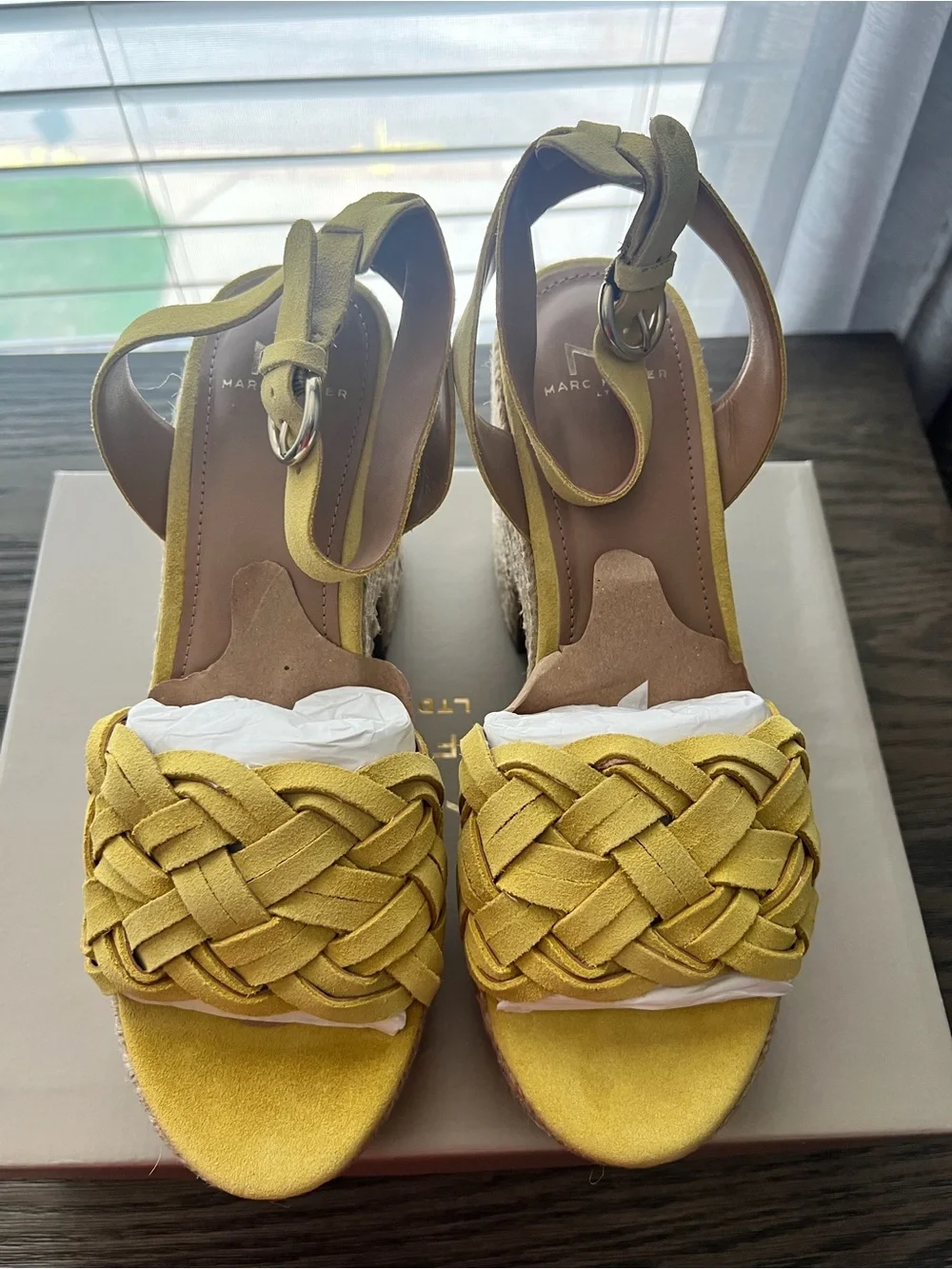 Marc Fisher Braided Yellow Espadrille Wedge Sandals